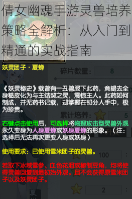 倩女幽魂手游灵兽培养策略全解析：从入门到精通的实战指南