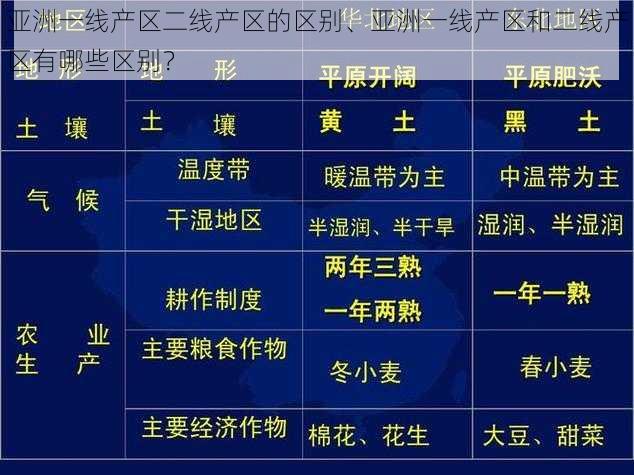 亚洲一线产区二线产区的区别、亚洲一线产区和二线产区有哪些区别？