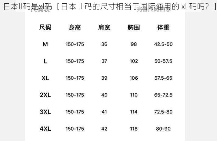 日本ll码是xl码【日本 ll 码的尺寸相当于国际通用的 xl 码吗？】