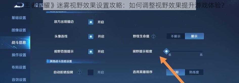 《王者荣耀》迷雾视野效果设置攻略：如何调整视野效果提升游戏体验？