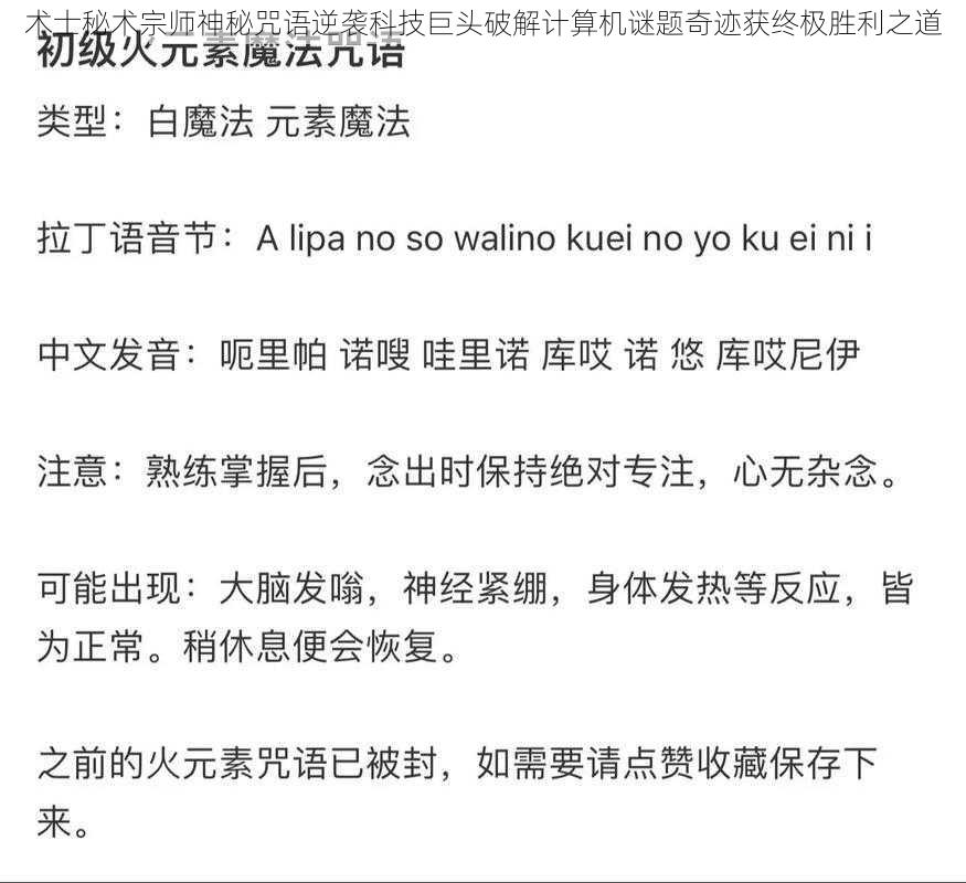 术士秘术宗师神秘咒语逆袭科技巨头破解计算机谜题奇迹获终极胜利之道