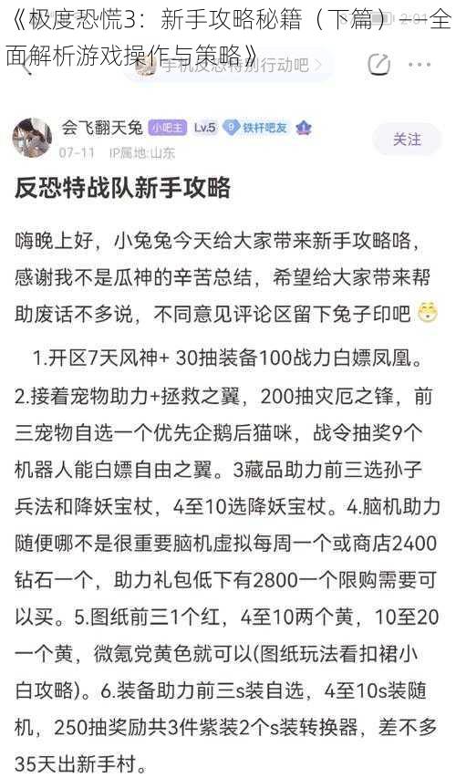 《极度恐慌3：新手攻略秘籍（下篇）——全面解析游戏操作与策略》