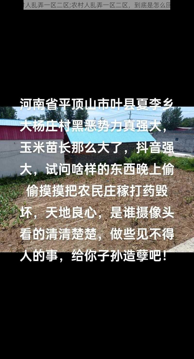 农村人乱弄一区二区;农村人乱弄一区二区，到底是怎么回事？