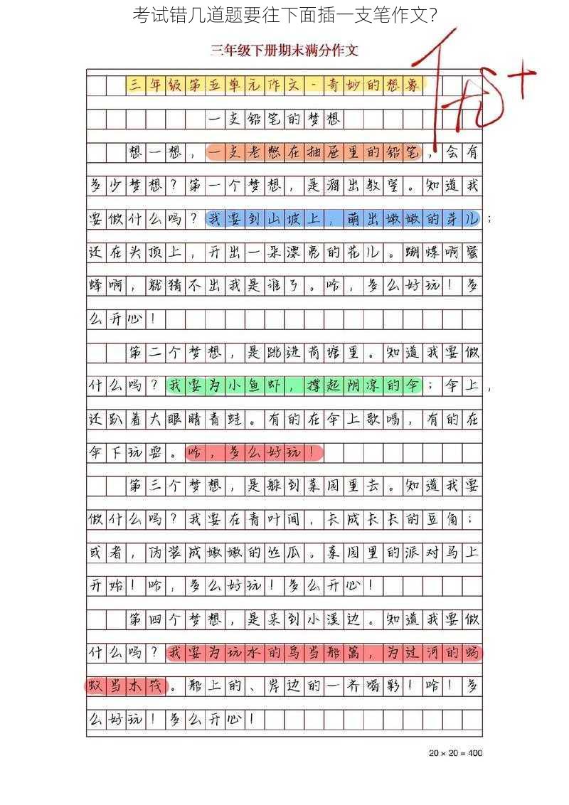 考试错几道题要往下面插一支笔作文？