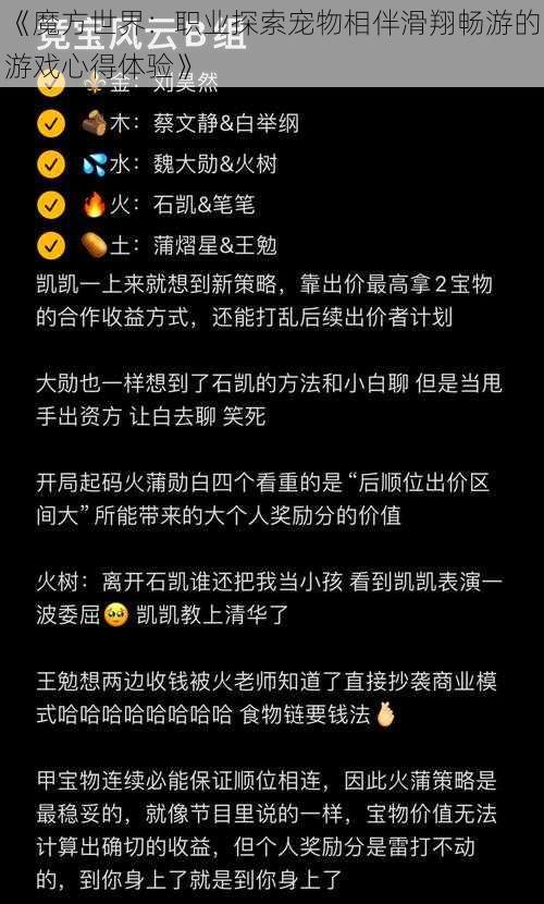 《魔方世界：职业探索宠物相伴滑翔畅游的游戏心得体验》