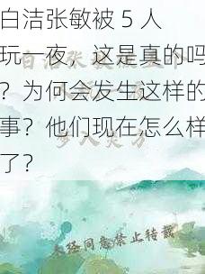 白洁张敏被 5 人玩一夜，这是真的吗？为何会发生这样的事？他们现在怎么样了？