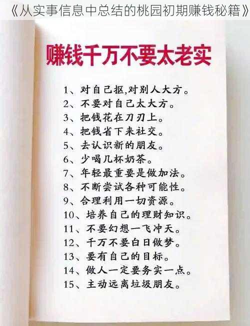 《从实事信息中总结的桃园初期赚钱秘籍》