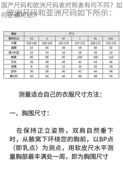 国产尺码和欧洲尺码表对照表有何不同？如何正确对比？