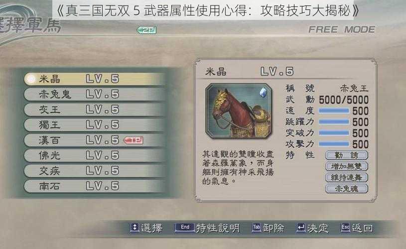 《真三国无双 5 武器属性使用心得：攻略技巧大揭秘》