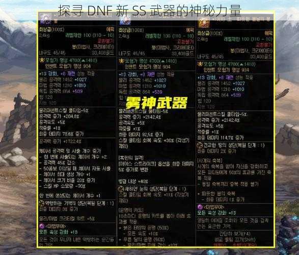 探寻 DNF 新 SS 武器的神秘力量