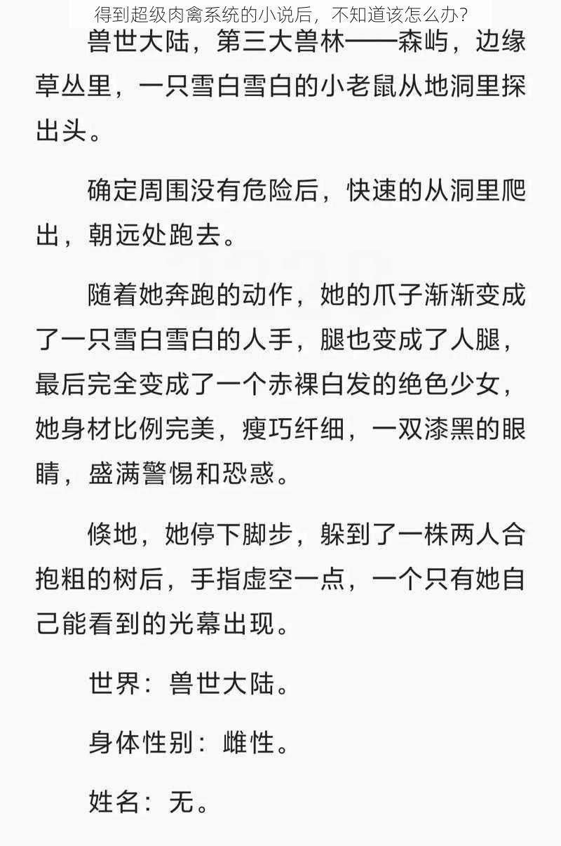 得到超级肉禽系统的小说后，不知道该怎么办？