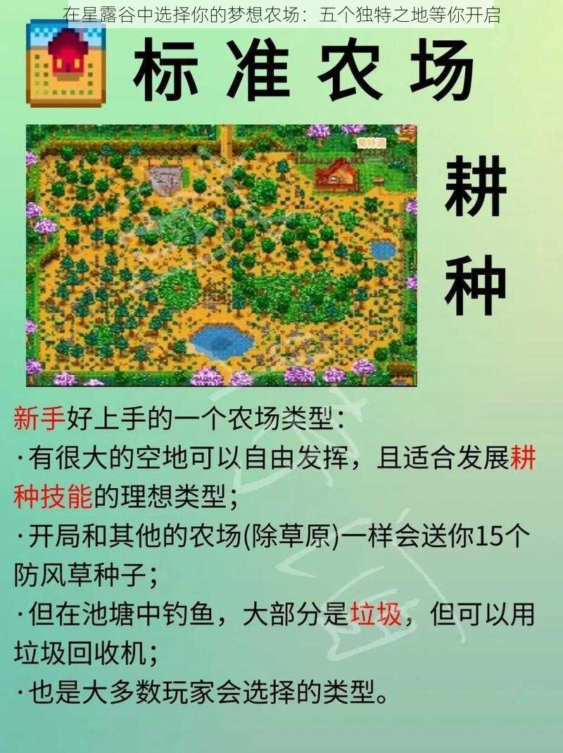 在星露谷中选择你的梦想农场：五个独特之地等你开启