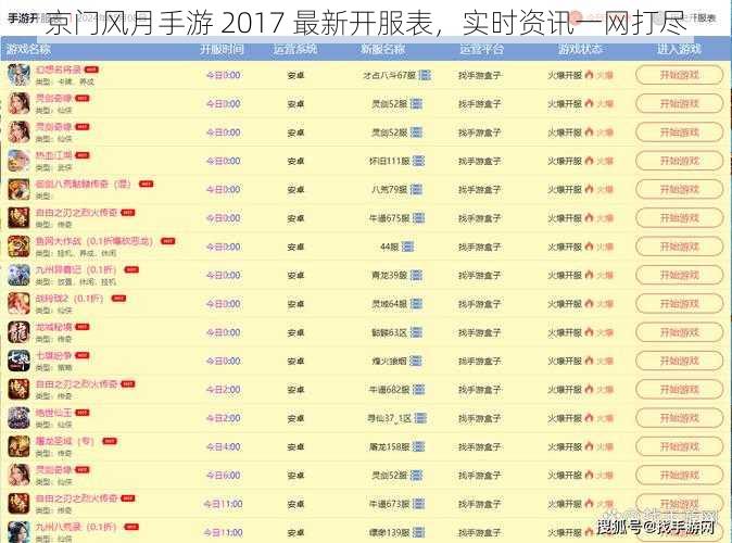 京门风月手游 2017 最新开服表，实时资讯一网打尽